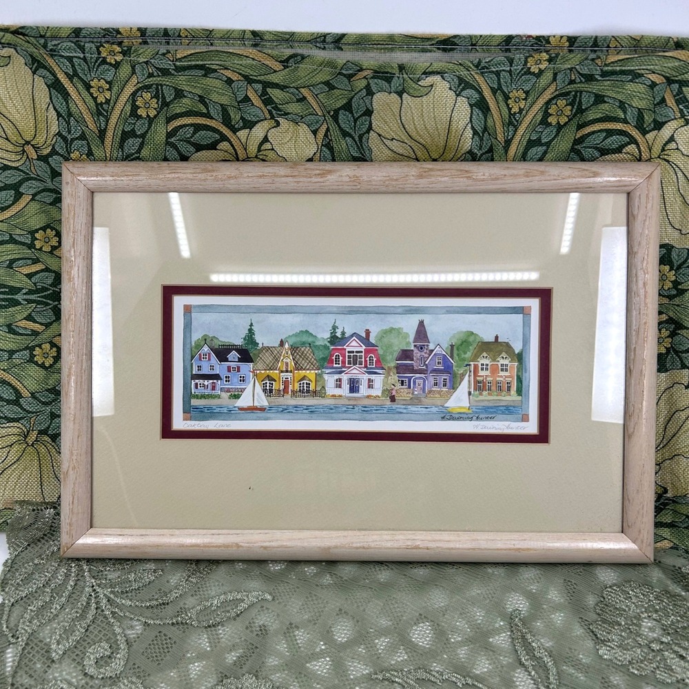 Vintage Oakbay Lane Framed Print H. Downing Hunter Watercolor Coastal Bay Art